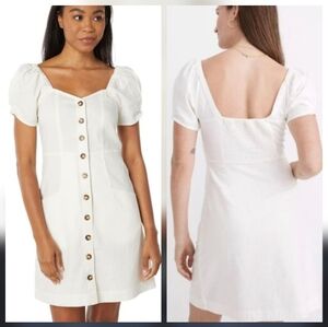Madewell Linen Cotton Puff Sleeve Mini Dress Ivory Lighthouse Button Front